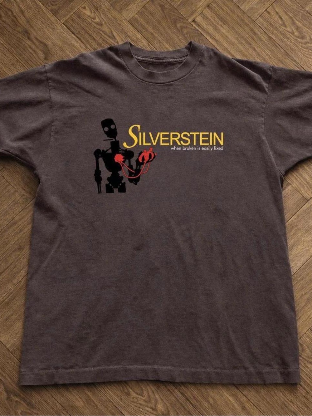 Gildan Brown Silverstein Band Tee with Yellow Logo and Red Graphic